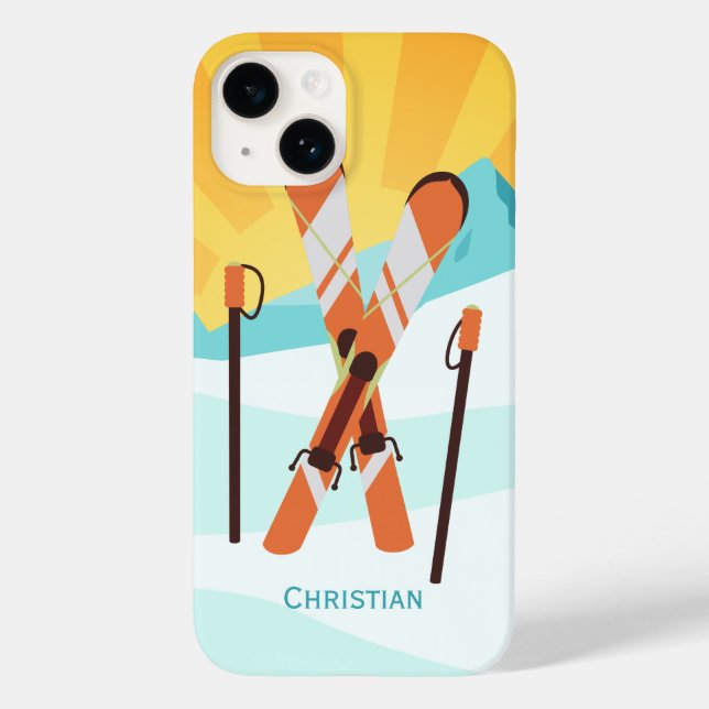 Retro Skidesign mit verschneiten Landschaften Case-Mate iPhone Hülle (Rückseite)