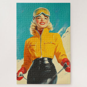 Retro Skifahren Glamour Vintag Winterabenteuer