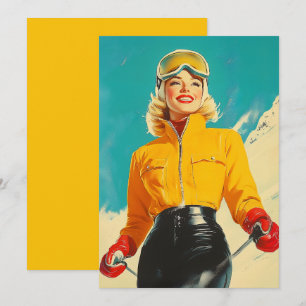 Retro Skifahren Glamour Vintag Winterabenteuer Einladung