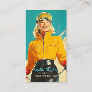 Retro Skifahren Glamour Vintag Winterabenteuer Visitenkarte