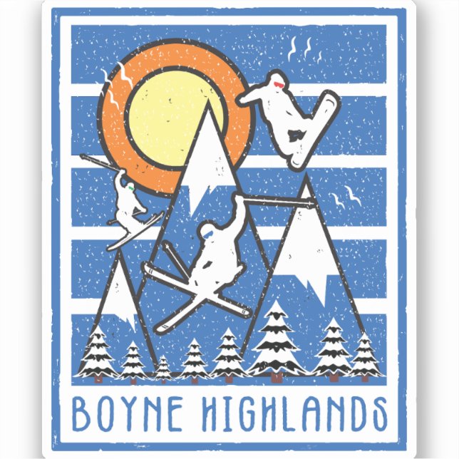 Retro Skifahren im Boyne Highlands Mountain Aufkleber (Vorderseite)