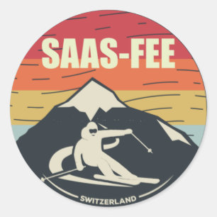 Retro Skifahren Saas-Fee Schweiz Ski Runder Aufkleber