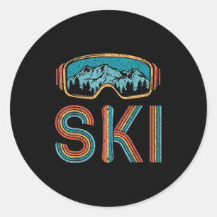 Retro-Skifahren Vintage 80er 90er Snowboarden Skif Runder Aufkleber
