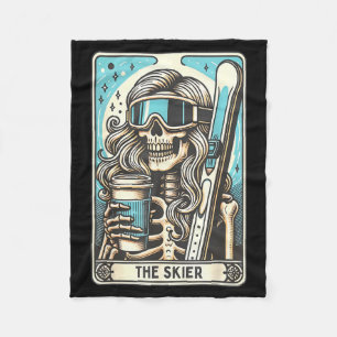 Retro Skifahrer Tarotkarte lustiger Skelett Skifah Fleecedecke