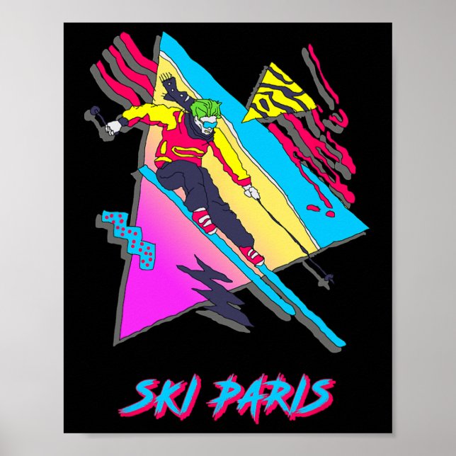 Retro-Skiing-Grafik in Paris Poster (Vorne)