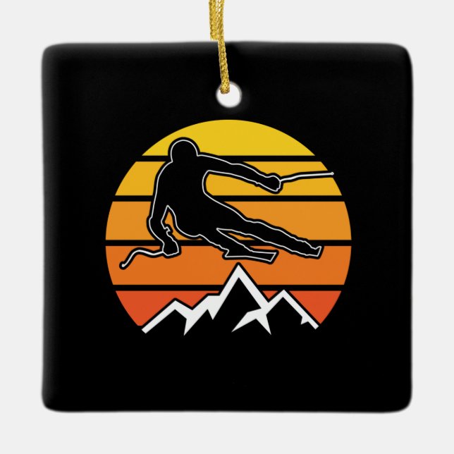 Retro Skiing Keramikornament (Vorderseite)
