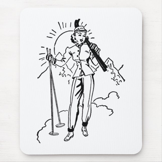 Retro Skiing Lady Mousepad (Vorne)