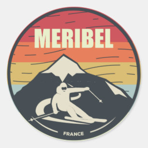 Retro Skiing Meribel Frankreich Ski Runder Aufkleber