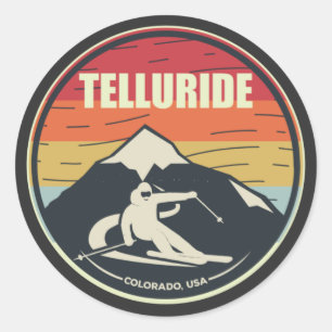 Retro Skiing Telluride Colorado USA Runder Aufkleber