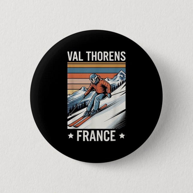 Retro Skiing Val Thorens Frankreich, französisches Button (Vorderseite)