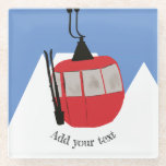 Retro Skilift Skipiste Schneeberg - Illustration Glasuntersetzer<br><div class="desc">Modernes Ski-Geschenk für ihn und sie. Skiliftgondola-Illustrationsmuster für Skifahrer. Ski thematische Wohngestaltung und Geschenke.</div>