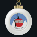 Retro Skilift Skipiste Schneeberg - Illustration Keramik Kugel-Ornament<br><div class="desc">Modernes Ski-Geschenk für ihn und sie. Skiliftgondola-Illustrationsmuster für Skifahrer. Ski thematische Wohngestaltung und Geschenke.</div>