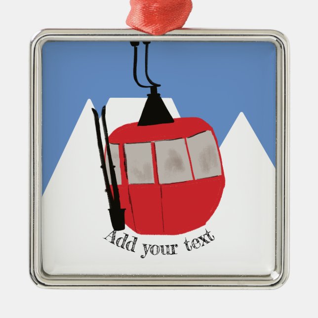 Retro Skilift Skipiste Schneeberg - Illustration Ornament Aus Metall (Vorne)