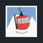Retro Skilift Skipiste Schneeberg - Illustration Serviette<br><div class="desc">Modernes Ski-Geschenk für ihn und sie. Skiliftgondola-Illustrationsmuster für Skifahrer. Ski thematische Wohngestaltung und Geschenke.</div>