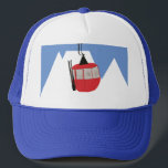 Retro Skilift Skipiste Schneeberg - Illustration Truckerkappe<br><div class="desc">Modernes Ski-Geschenk für ihn und sie. Skiliftgondola-Illustrationsmuster für Skifahrer. Ski thematische Wohngestaltung und Geschenke.</div>
