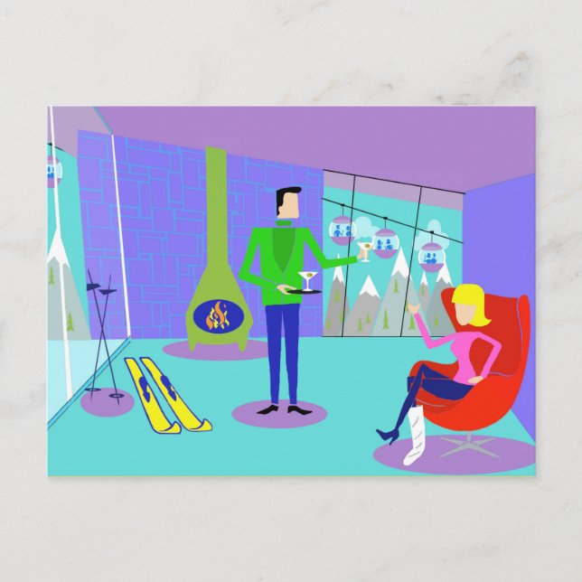 Retro Skiurlaub Postkarte (Vorderseite)