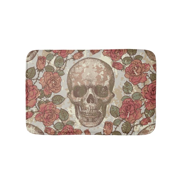 Retro Skulls und Rose Ornament Badematte (Vorderseite)