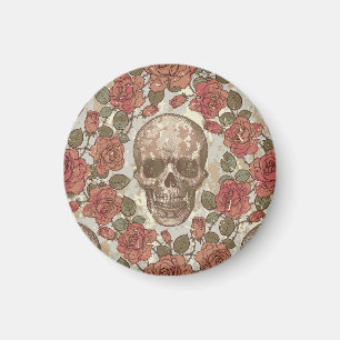 Retro Skulls und Rose Ornament Magnet