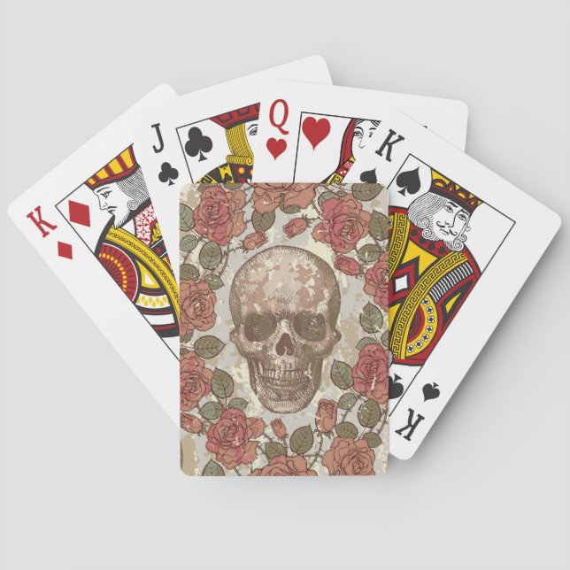 Retro Skulls und Rose Ornament Spielkarten (Rückseite)