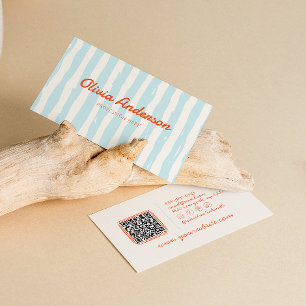 Retro Sky Blue Hand Gezeichnet gestreifter QR-Code Visitenkarte