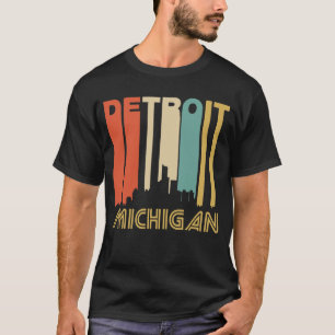 Retro Skyline Siebzigerjahre Art-Detroits Michigan T-Shirt