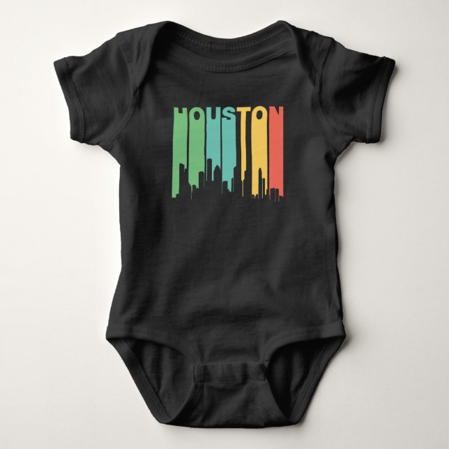 Retro Skyline Siebzigerjahre Art-Houstons Texas Baby Strampler (Vorderseite)