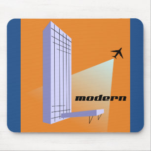 Retro-Skyscraper und Flugzeug Mousepad