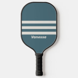 Retro Slate Gray Drei Streifen mit Namen Pickleball Schläger