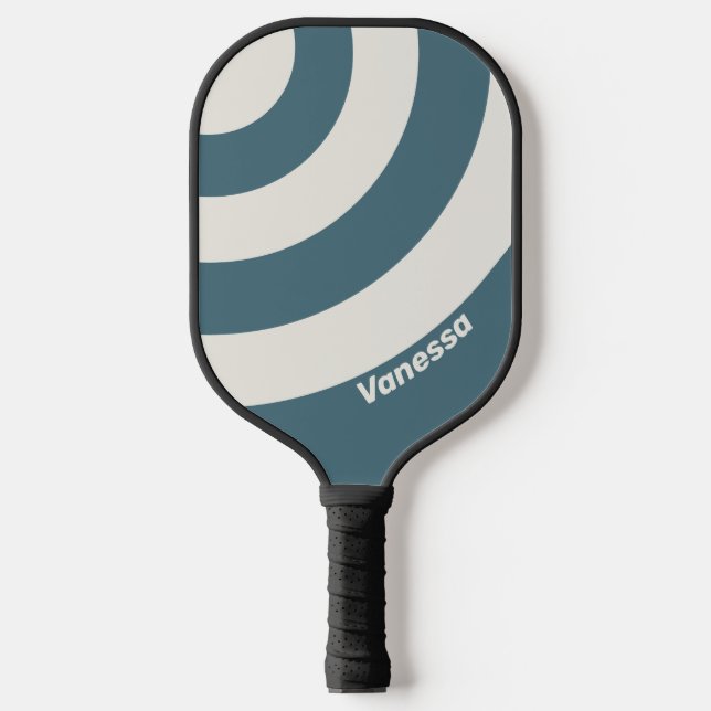 Retro Slate Gray Three Circle Streifen mit Name Pickleball Schläger (Vorderseite)