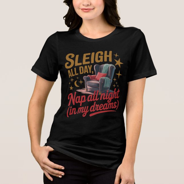 Retro Sleigh All Day Christmas Design Tri-Blend Shirt (Vorderseite)