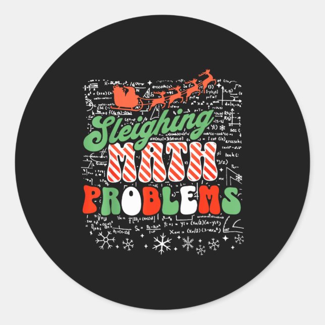 Retro Sleighing Math Problems Santa Math Teacher C Runder Aufkleber (Vorderseite)