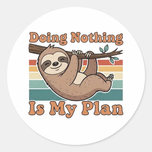 Retro Sloth Lazy Quote Vinyl Sticker (Devant)
