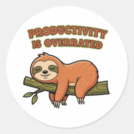 Retro Sloth Productivity Is Overrated Vinyl Sticke Runder Aufkleber