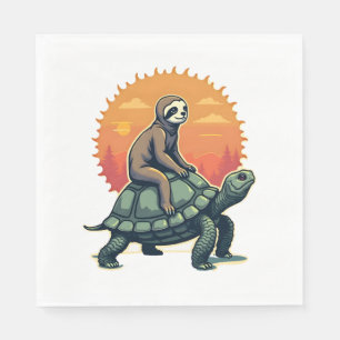 Retro-Sloth-Schildkröte-Retro-Tier-Fahrt-Shirt 2 Serviette