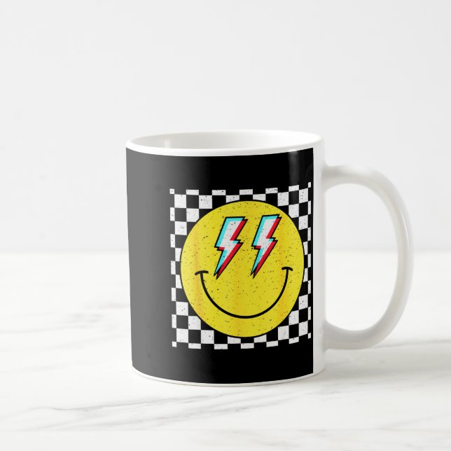 Retro Smile Face Checkered Pattern Preppy Happy Fa Kaffeetasse (Rechts)