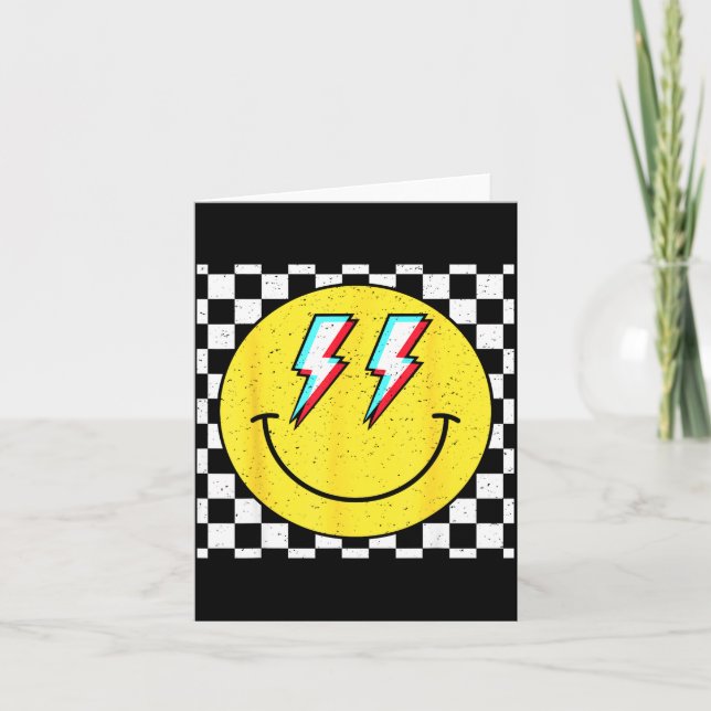 Retro Smile Face Checkered Pattern Preppy Happy Fa Karte (Vorderseite)