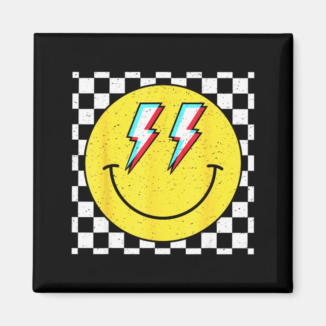 Retro Smile Face Checkered Pattern Preppy Happy Fa Magnet (Vorne)
