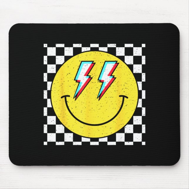Retro Smile Face Checkered Pattern Preppy Happy Fa Mousepad (Vorne)