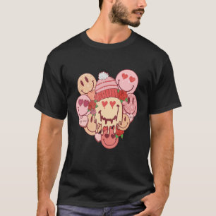 Retro Smile Face Groovy Valentine Herzwale T-Shirt