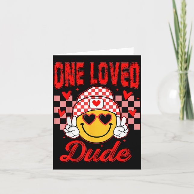Retro Smile Face One Loved Dude Valentines Day Men Karte (Vorderseite)