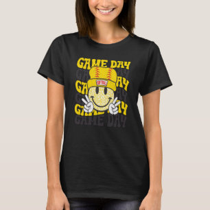 Retro Smile Face Softball Game Day Vibes Softball T-Shirt