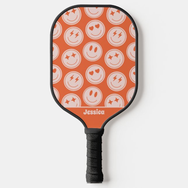 Retro Smile Pattern Individuelle Name Pickleball P Pickleball Schläger (Vorderseite)