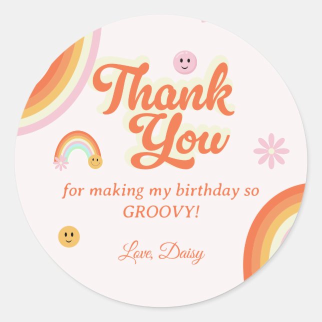Retro Smiles Groovy Birthday Runder Aufkleber (Vorderseite)