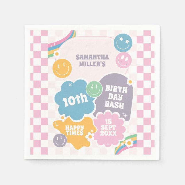 Retro Smiles Pastel Groovy Birthday Serviette (Vorderseite)