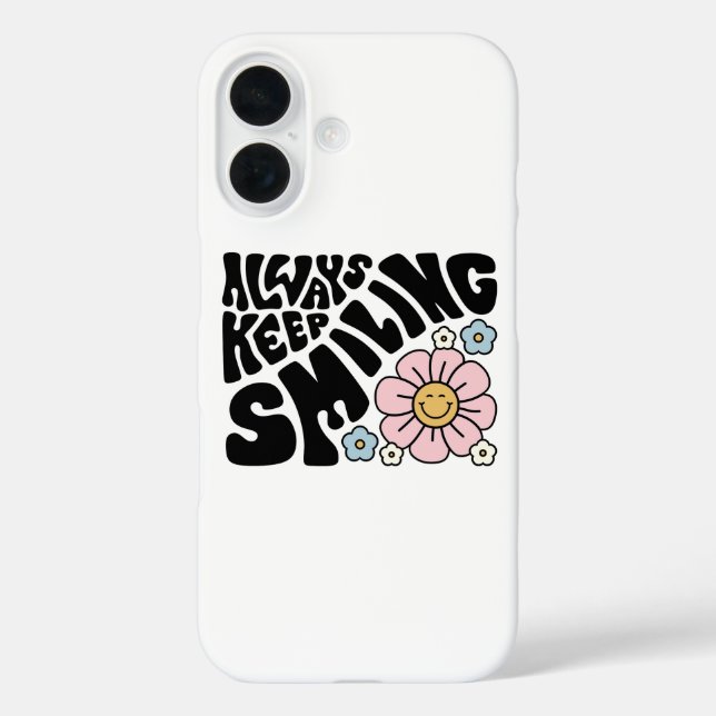 Retro Smiley Face Flower Positive Quote iPhone 16 Hülle (Rückseite)