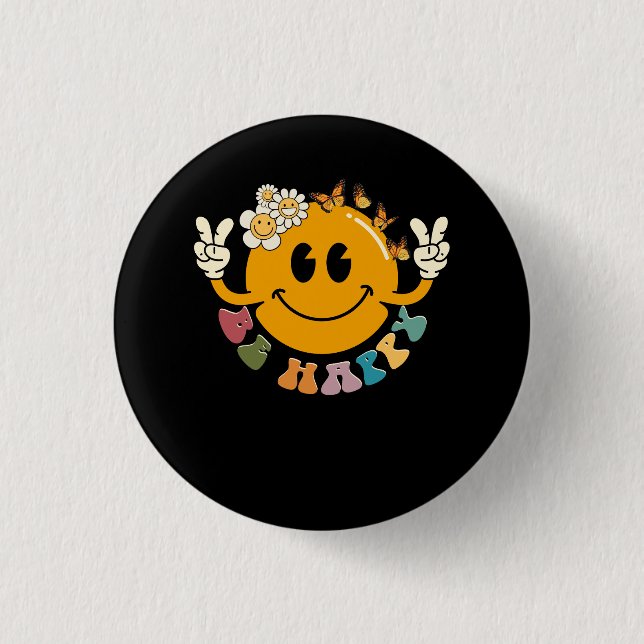 Retro Smiley Smile Face sein glückliches Gesicht t Button (Vorderseite)