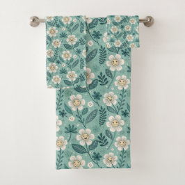 Retro Smiling Daisies Pattern - Groovy 70er Boho Badhandtuch Set