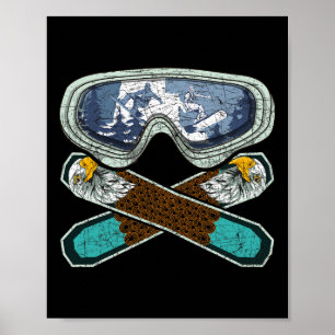 Retro Snowboarding Goggles Eagle Snowboarder Snowb Poster