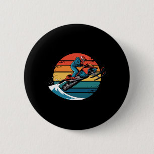 Retro Snowboarding Mountain Sunset Snowboard Gesch Button