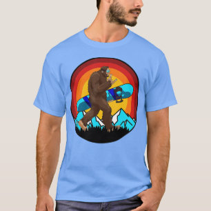 Retro Snowboarding Sunset Bigfoot Rock On for Snow T-Shirt